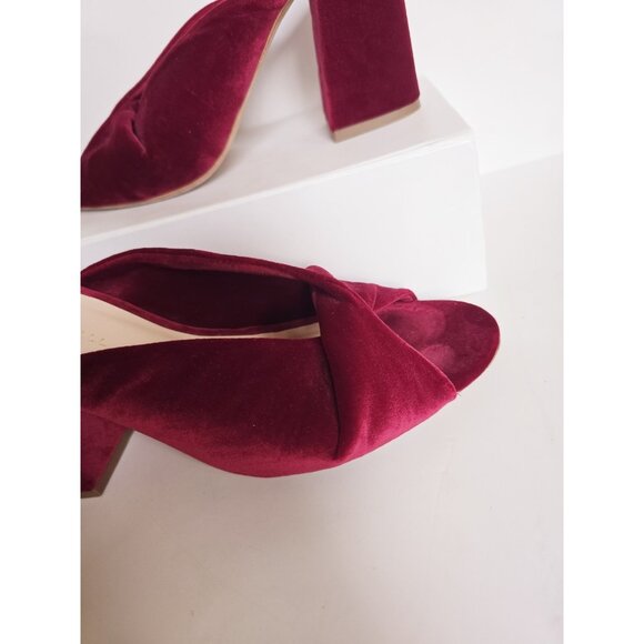 Loeffler Randall Laurel Twist Velvet Burgundy Mule Open Peep Toe Heels Sandals 9 - Picture 2 of 14